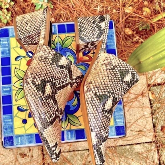 NEW STEVEN BY STEVE MADDEN SELMA PYTHON EMBOSSED MULES TAUPE/BLACK 8.5 - Picture 9 of 13